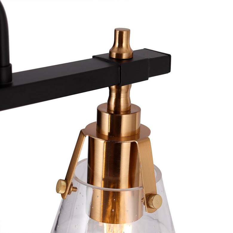 Image 3 3-Light Matte Black and Plating Brass Island Lamp with Seeded Glass more views