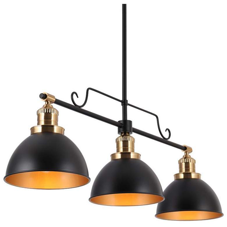 Image 1 3-Light Matte Black and Plating Brass Island Lamp