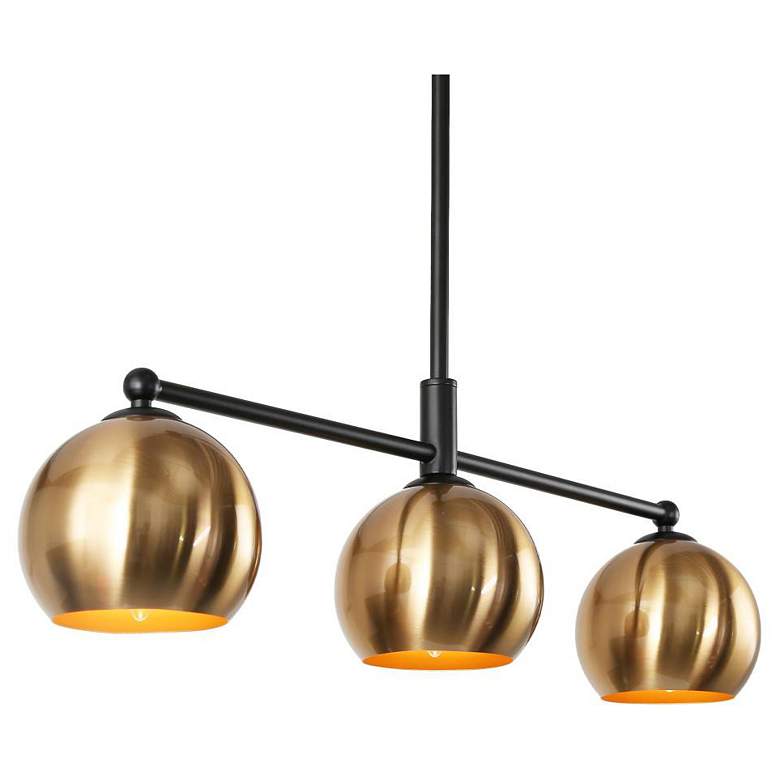 Image 1 3-Light Matte Black and Plating Brass Metal Ball Island Lamp