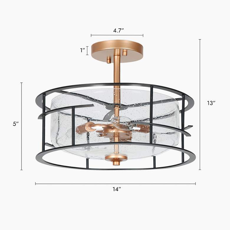 Image 4 3-Light Matte Black and Satin Gold Ceiling Lamp with Seeded Glass more views