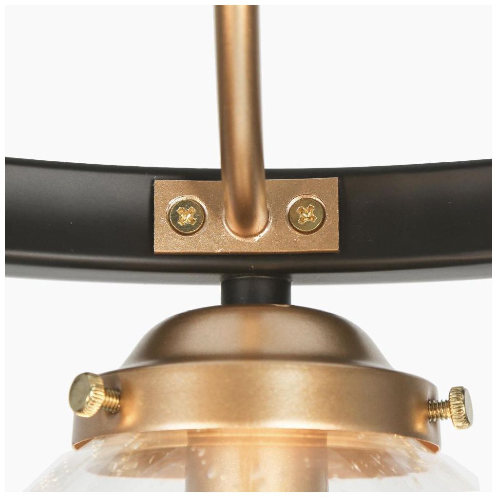 Image 4 3-Light Matte Black and Satin Gold Ceiling Lamp with Seeded Glass more views