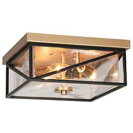 Image1 of 3-Light Matte Black and Satin Gold Ceiling Lamp with Seeded Glass