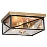 1_3-Light Matte Black and Satin Gold Ceiling Lamp with Seeded Glass