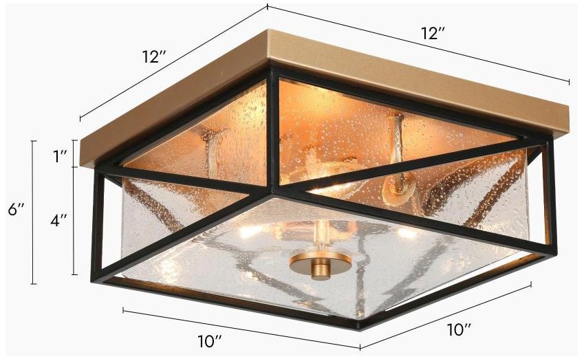 Image 2 3-Light Matte Black and Satin Gold Ceiling Lamp with Seeded Glass more views