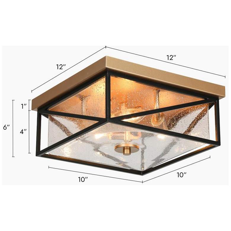 Image 2 3-Light Matte Black and Satin Gold Ceiling Lamp with Seeded Glass more views