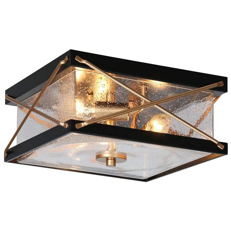 Image 1 3-Light Matte Black and Satin Gold Ceiling Lamp with Seeded Glass