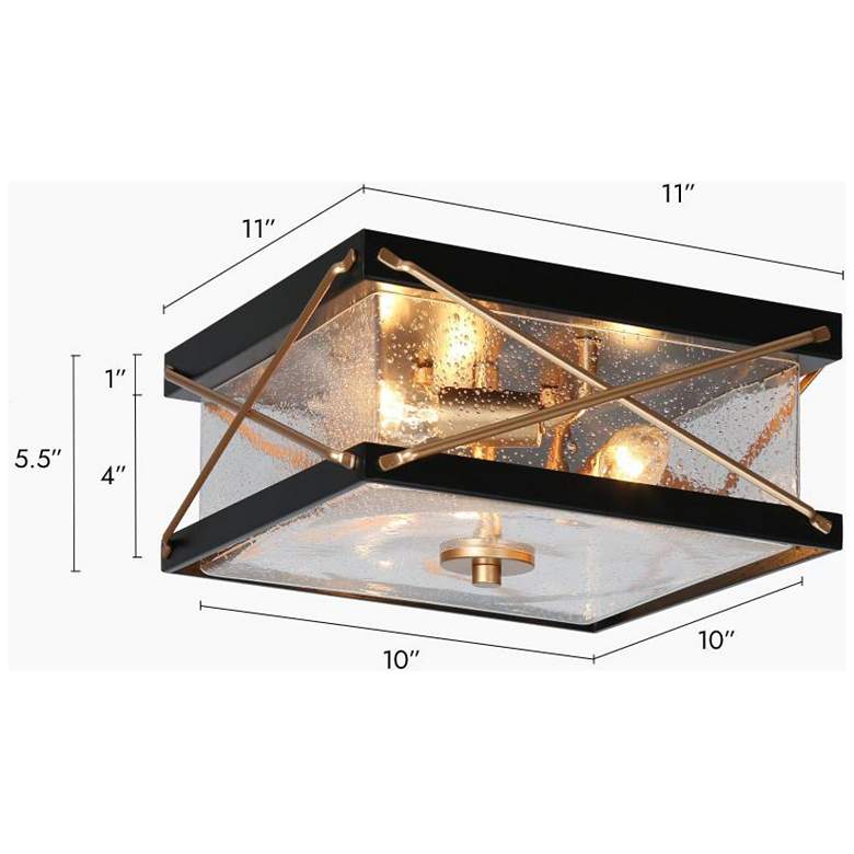 Image 3 3-Light Matte Black and Satin Gold Ceiling Lamp with Seeded Glass more views