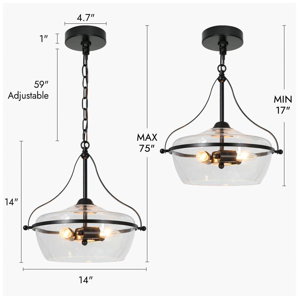 Image 2 3-Light Matte Black Chandeliers with Clear Glass more views