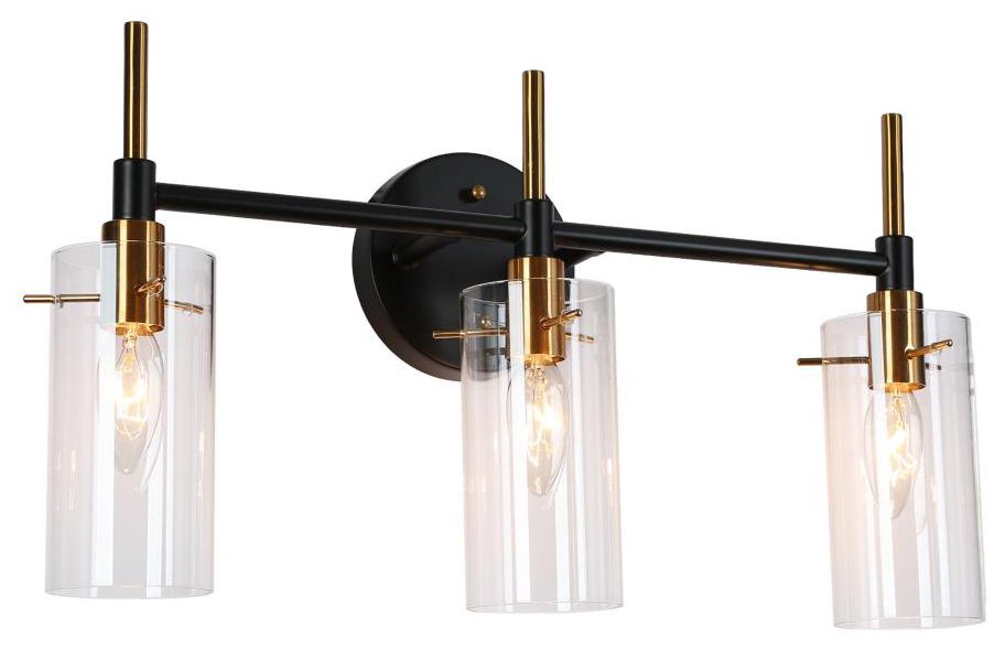 3-Light Modern Brass and Black Bathroom Vanity Light