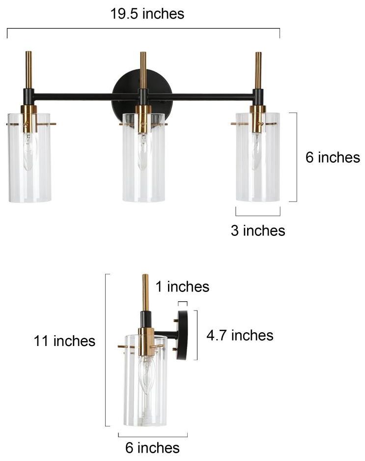 Image 2 3-Light Modern Brass and Black Bathroom Vanity Light more views