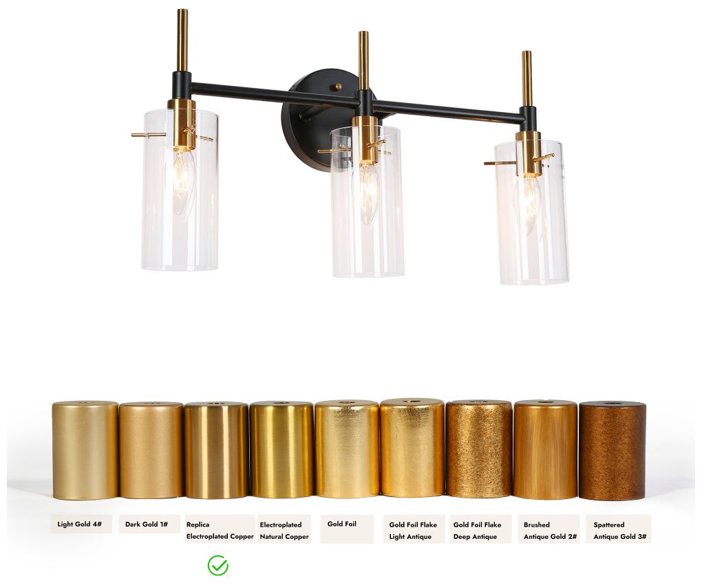 Image 4 3-Light Modern Brass and Black Bathroom Vanity Light more views