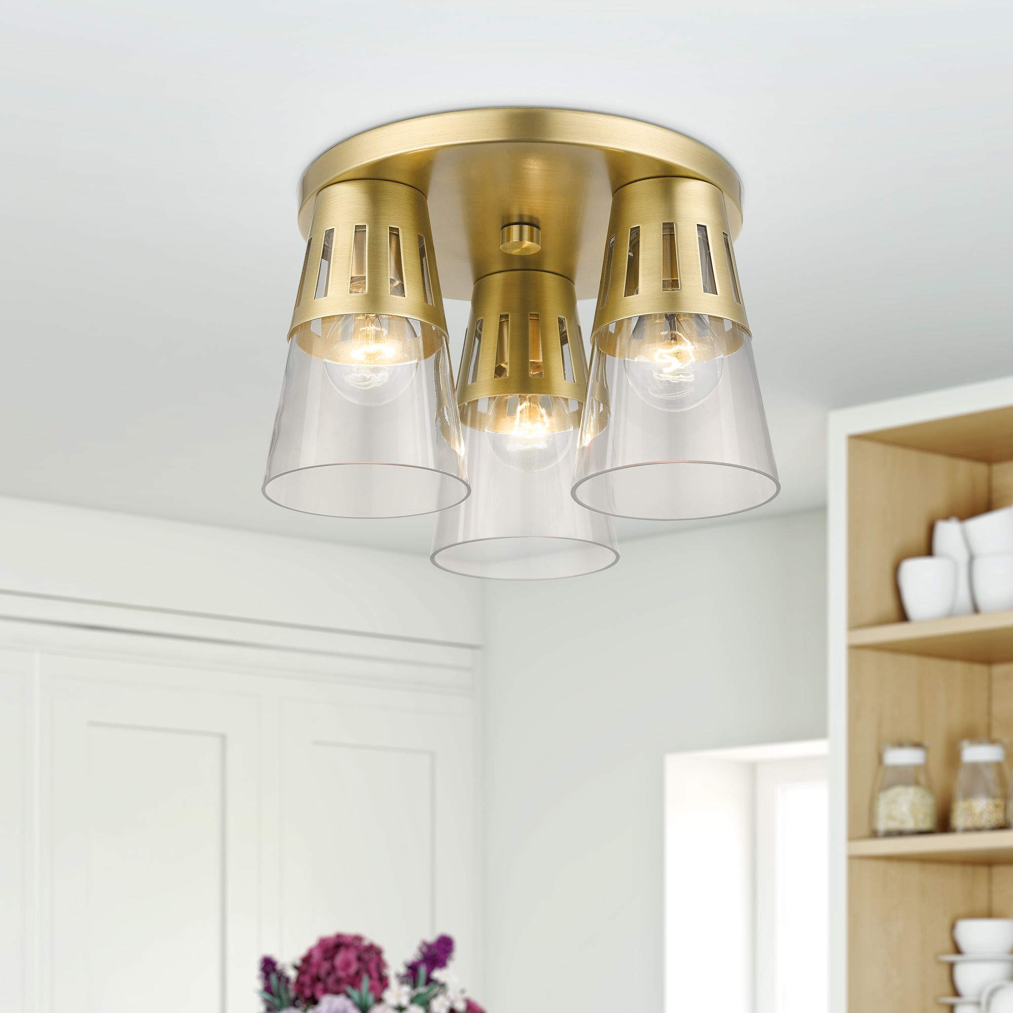 3 Light Natural Brass Flush Mount