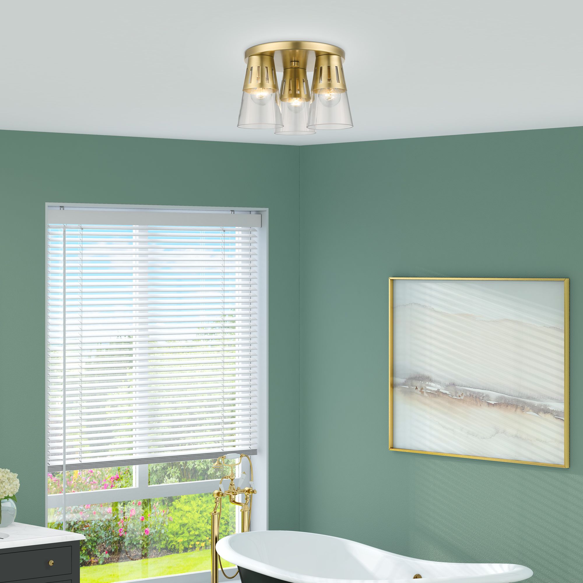 3 Light Natural Brass Flush Mount