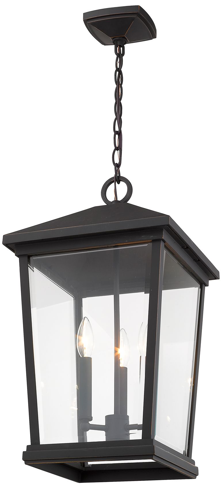 Thumbnail3 of 3 Light Outdoor Chain Mount Ceiling Fixture in Oil Rubbed Bronze finish more views