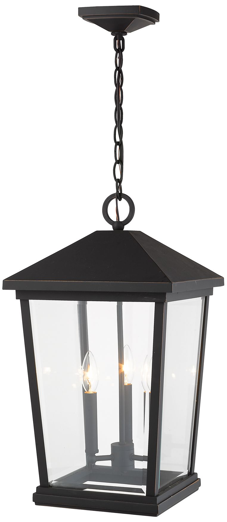 Thumbnail4 of 3 Light Outdoor Chain Mount Ceiling Fixture in Oil Rubbed Bronze finish more views
