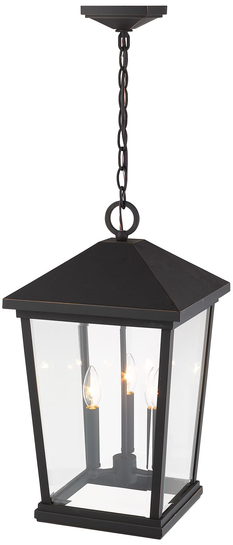 3 Light Outdoor Chain Mount Ceiling Fixture in Oil Rubbed Bronze finish