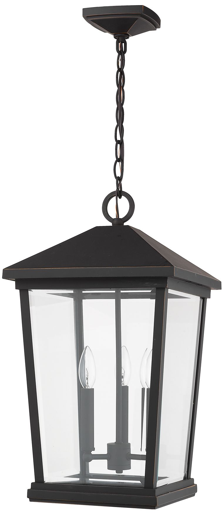 3 Light Outdoor Chain Mount Ceiling Fixture in Oil Rubbed Bronze finish