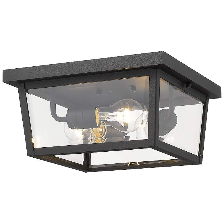 Image 1 3 Light Outdoor Flush Ceiling Mount Fixture in Black Finish