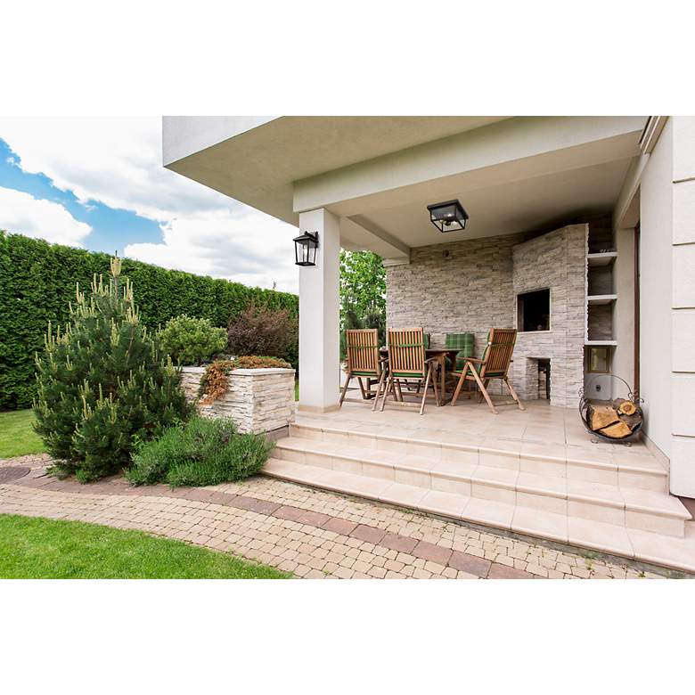 Image 2 3 Light Outdoor Flush Ceiling Mount Fixture in Black Finish more views