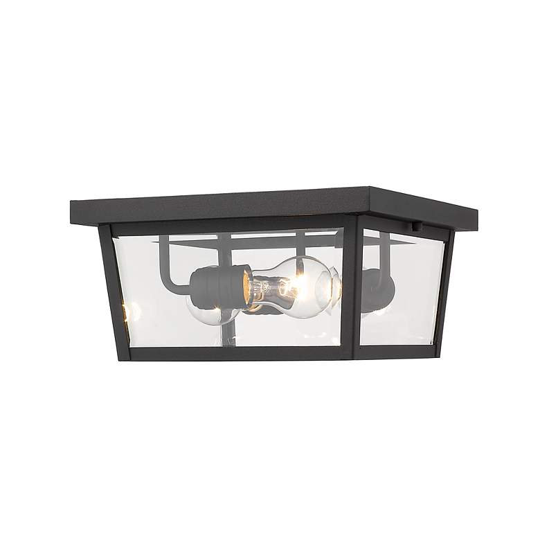 Image 3 3 Light Outdoor Flush Ceiling Mount Fixture in Black Finish more views