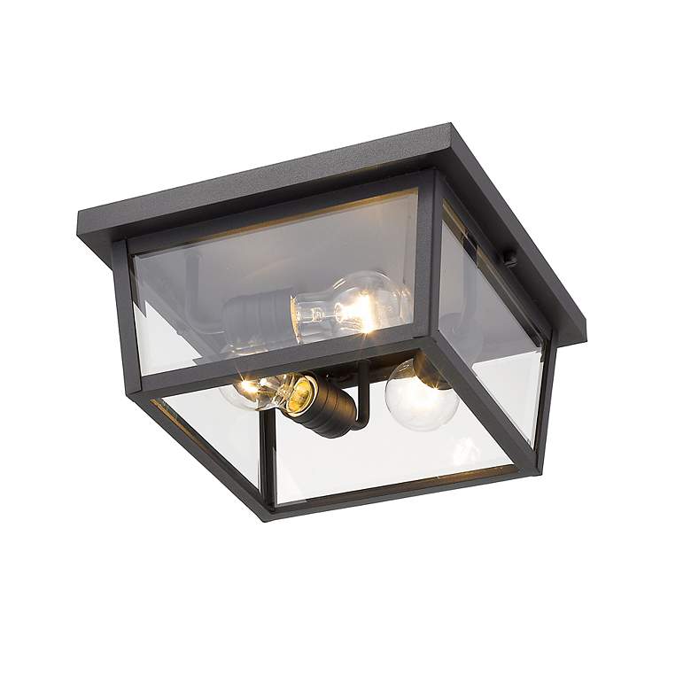Image 5 3 Light Outdoor Flush Ceiling Mount Fixture in Black Finish more views