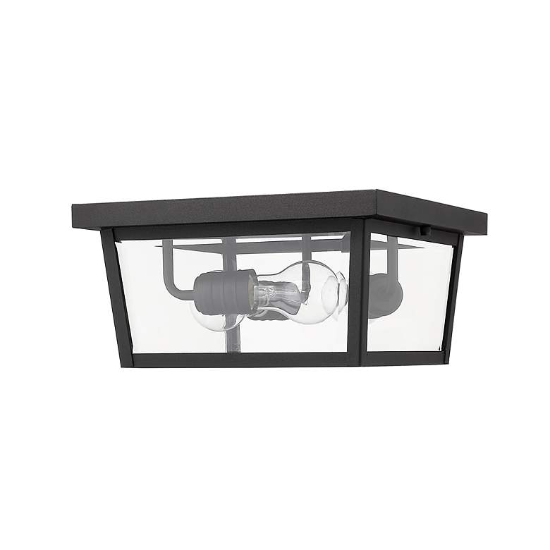Image 6 3 Light Outdoor Flush Ceiling Mount Fixture in Black Finish more views