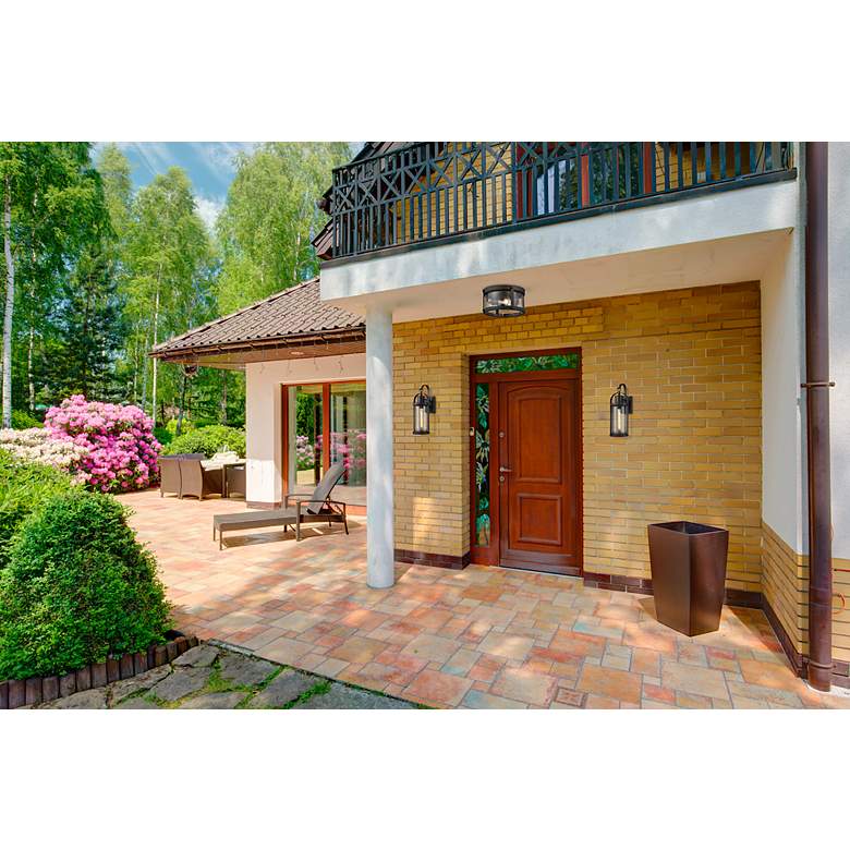 Image 2 3 Light Outdoor Flush Ceiling Mount Fixture in Black Finish more views