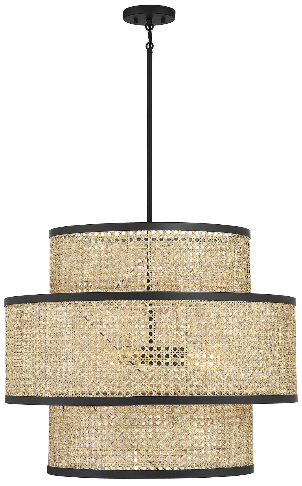 Image 2 3-Light Pendant in Natural Cane with Matte Black
