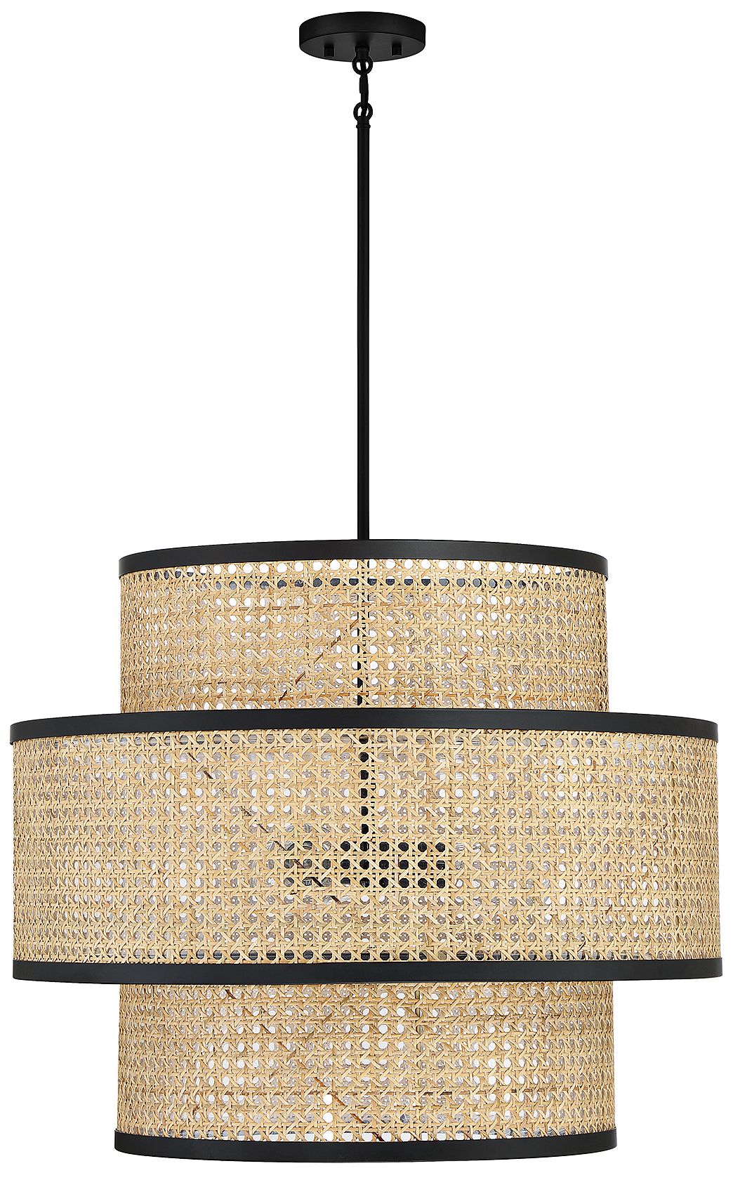 Image 5 3-Light Pendant in Natural Cane with Matte Black more views