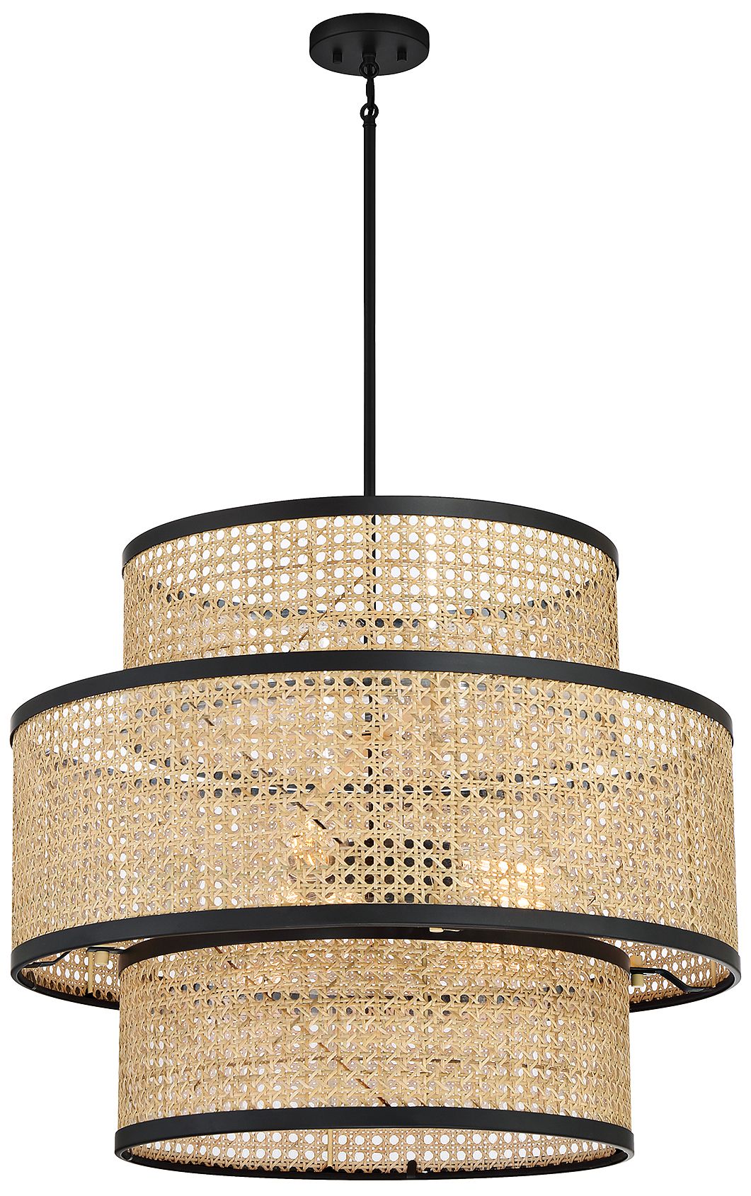 Image 6 3-Light Pendant in Natural Cane with Matte Black more views