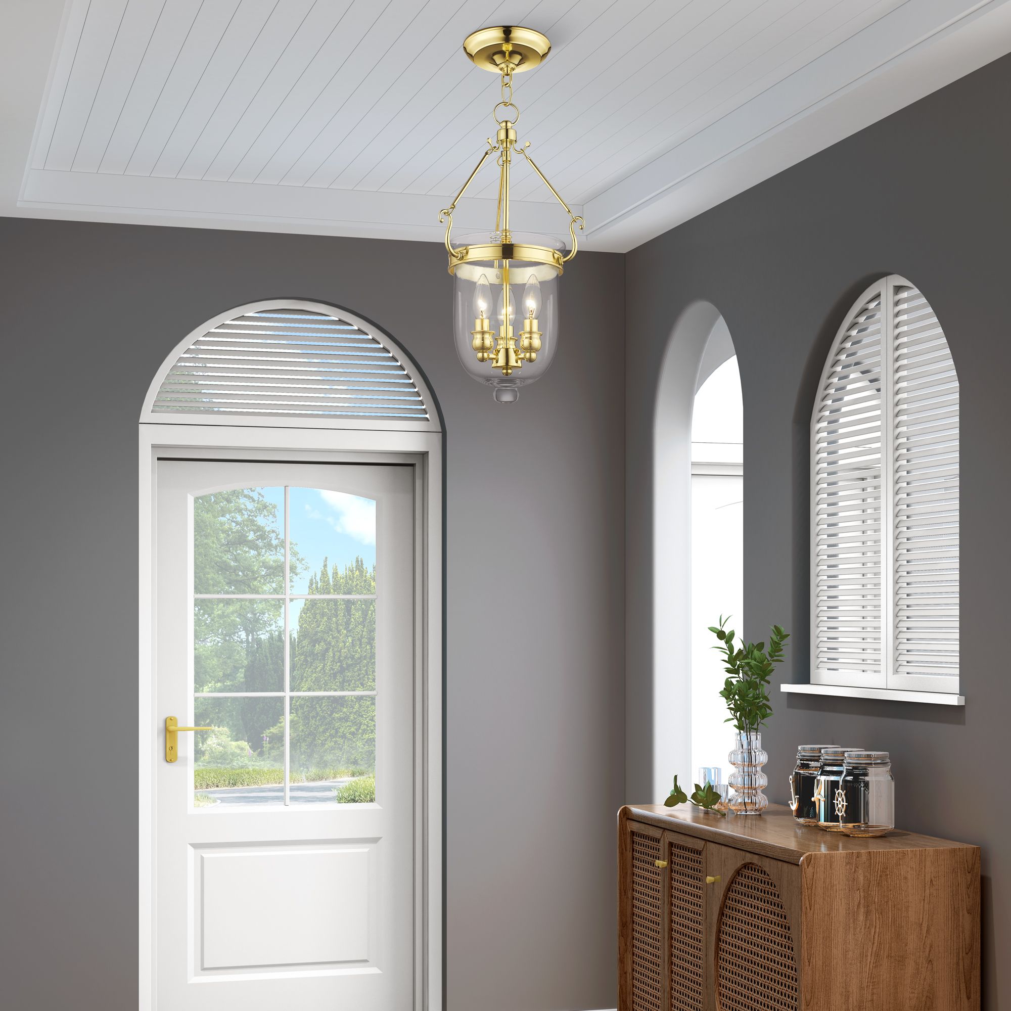 3 Light Polished Brass Chain Lantern