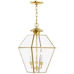 3 Light Polished Brass Outdoor Pendant Lantern