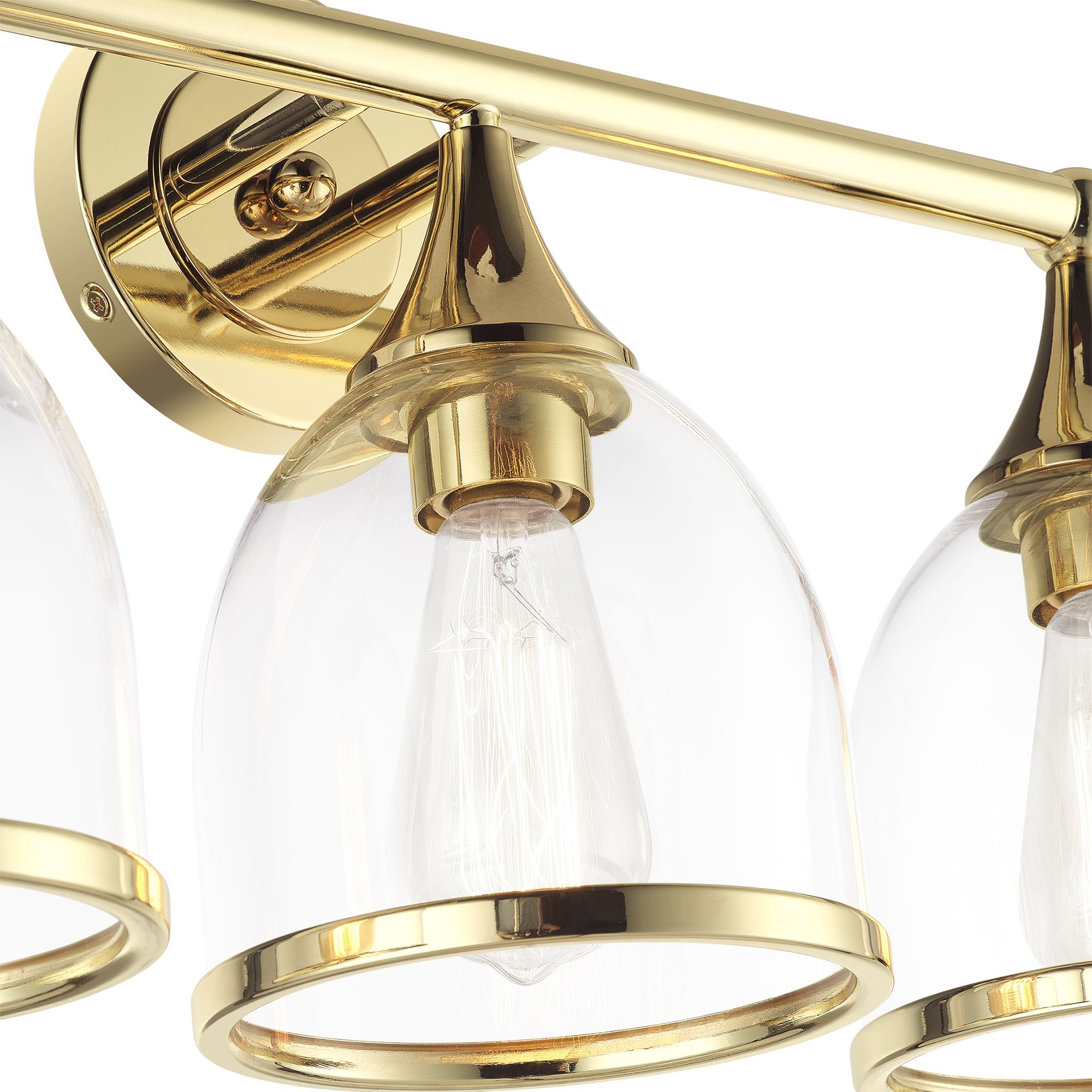 3 Light Polished Brass Vanity Sconce with Mouth Blown Clear Glass