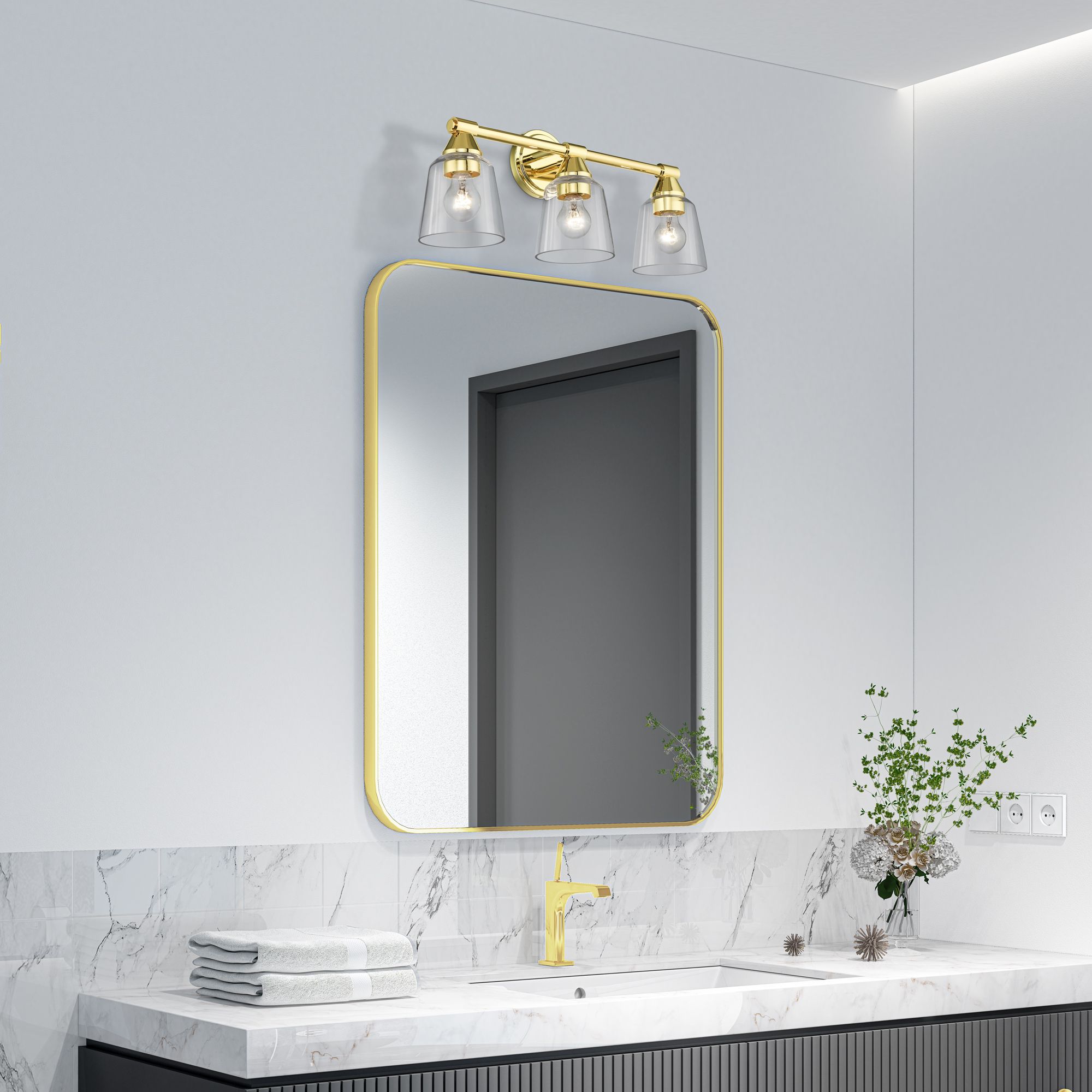 3 Light Polished Brass Vanity Sconce