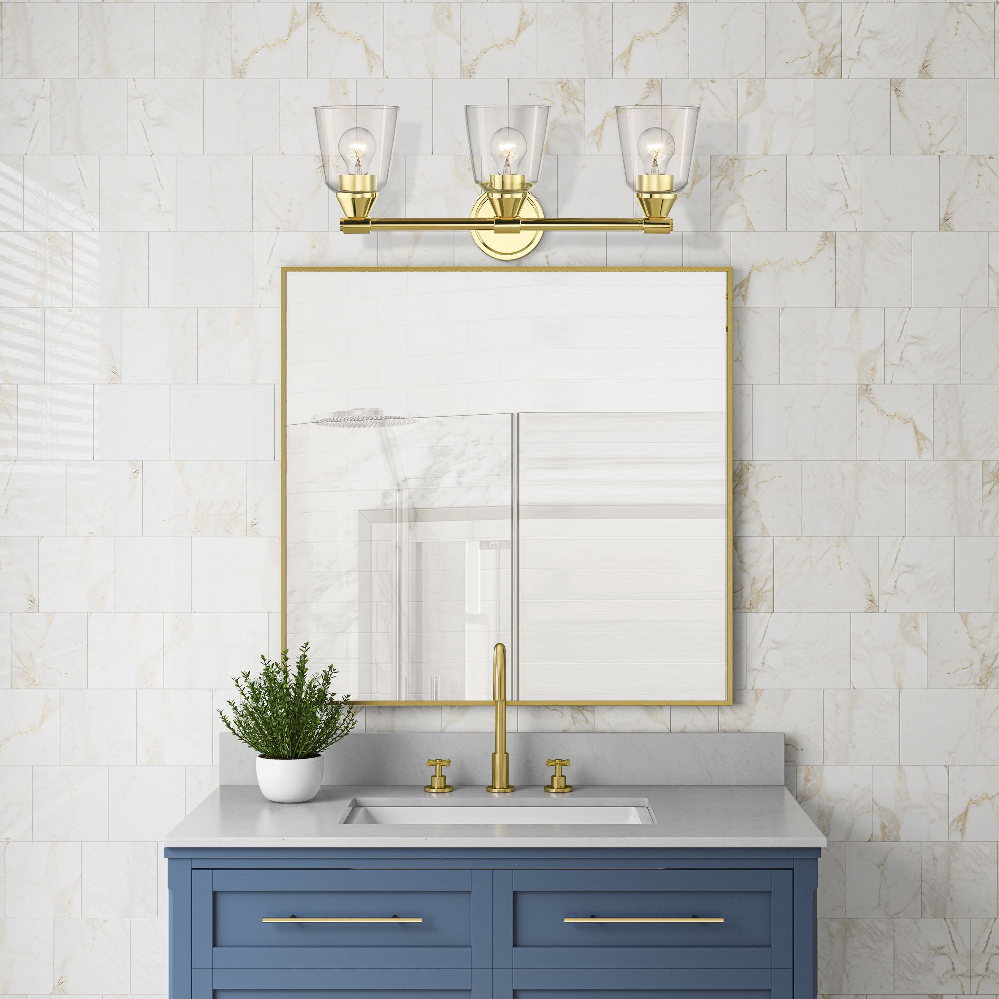 3 Light Polished Brass Vanity Sconce