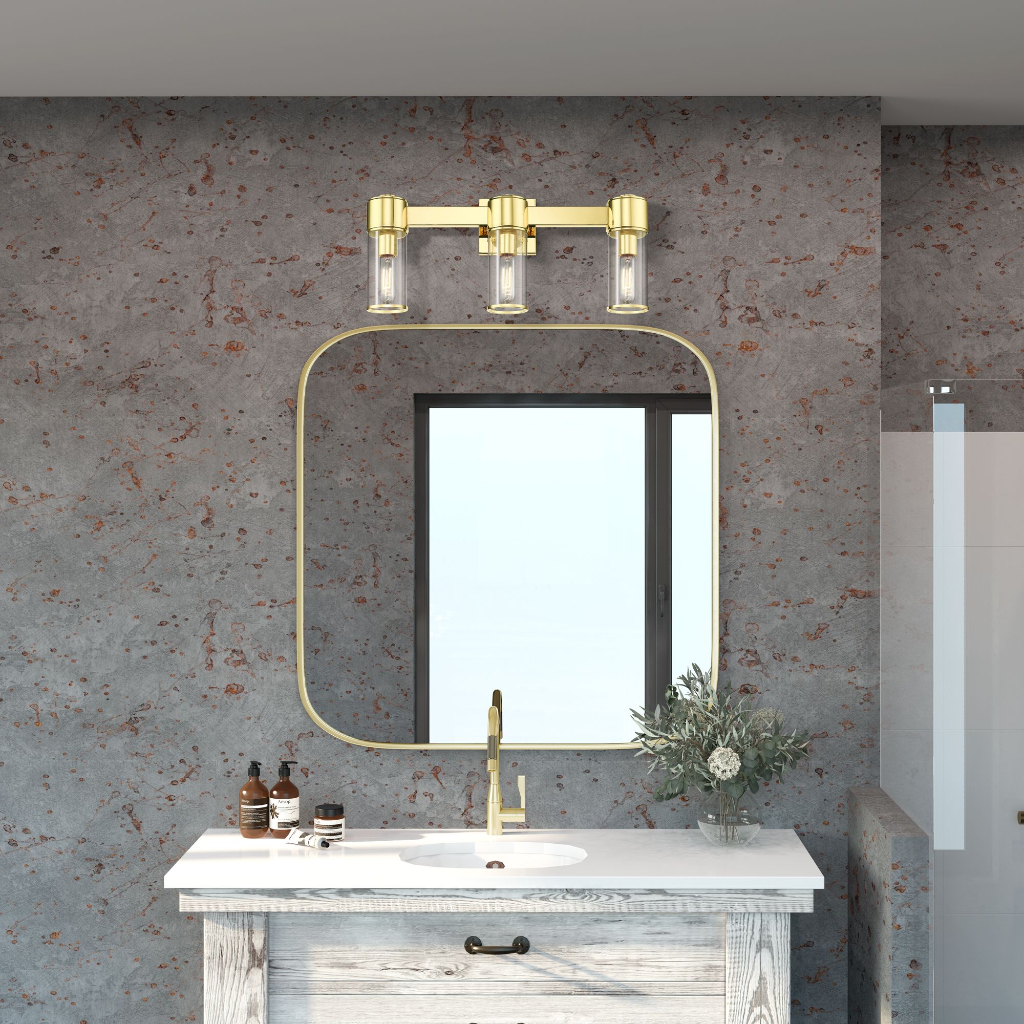 3 Light Polished Brass Vanity Sconce