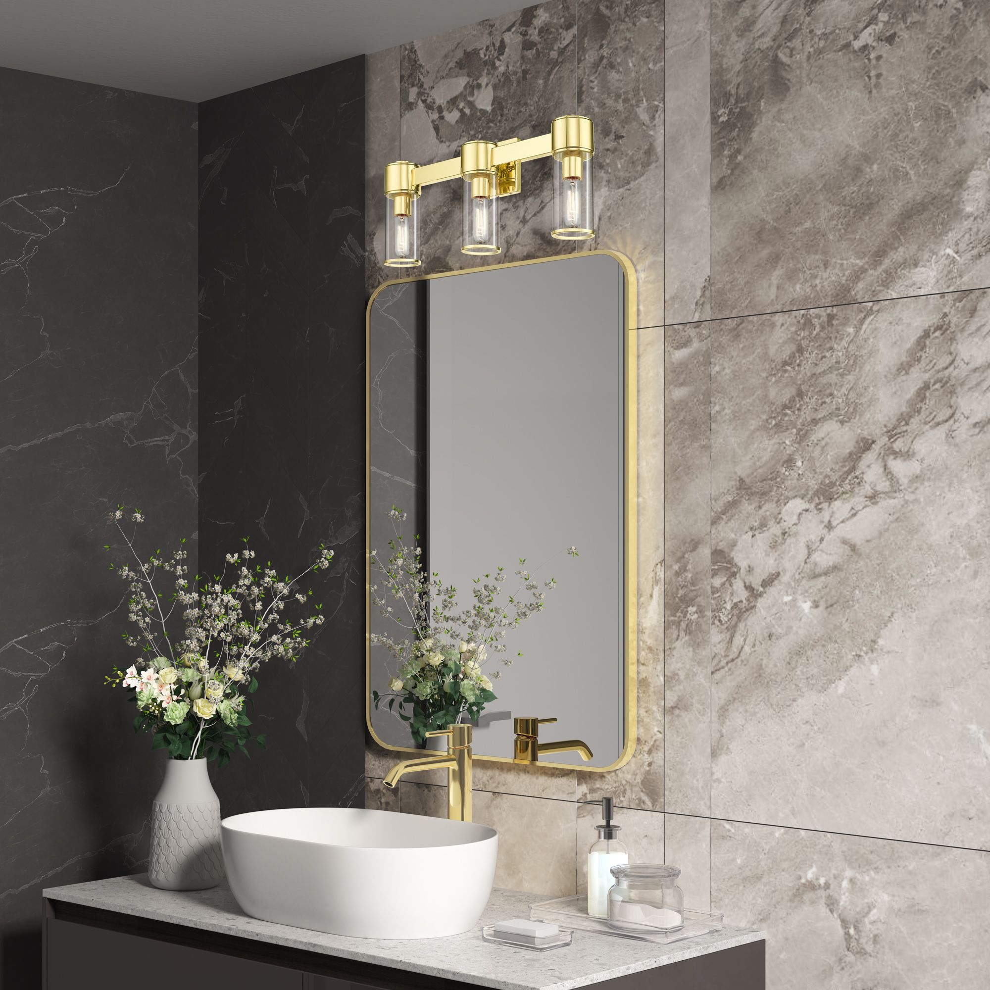 3 Light Polished Brass Vanity Sconce