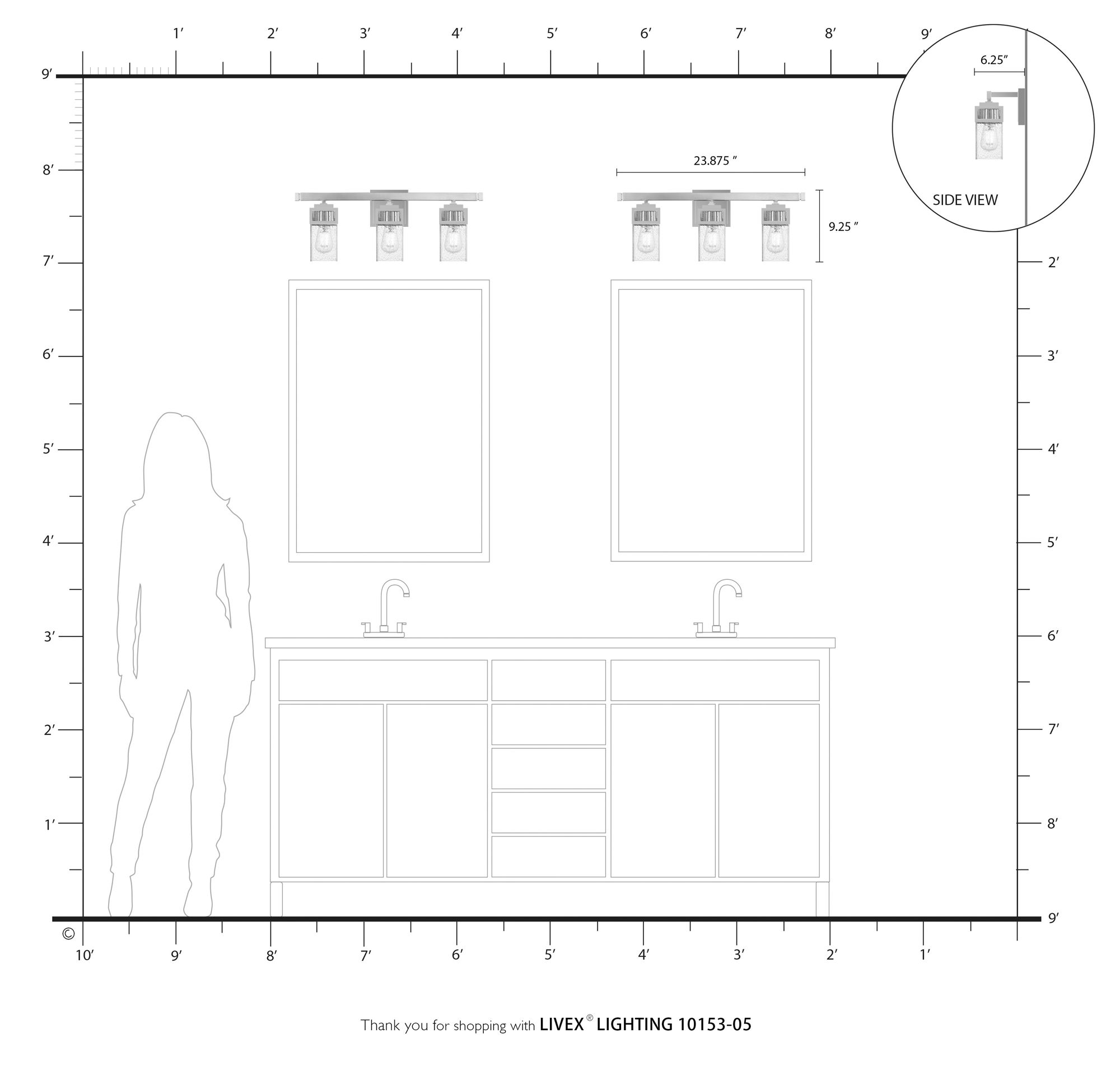 3 Light Polished Chrome Bath Vanity
