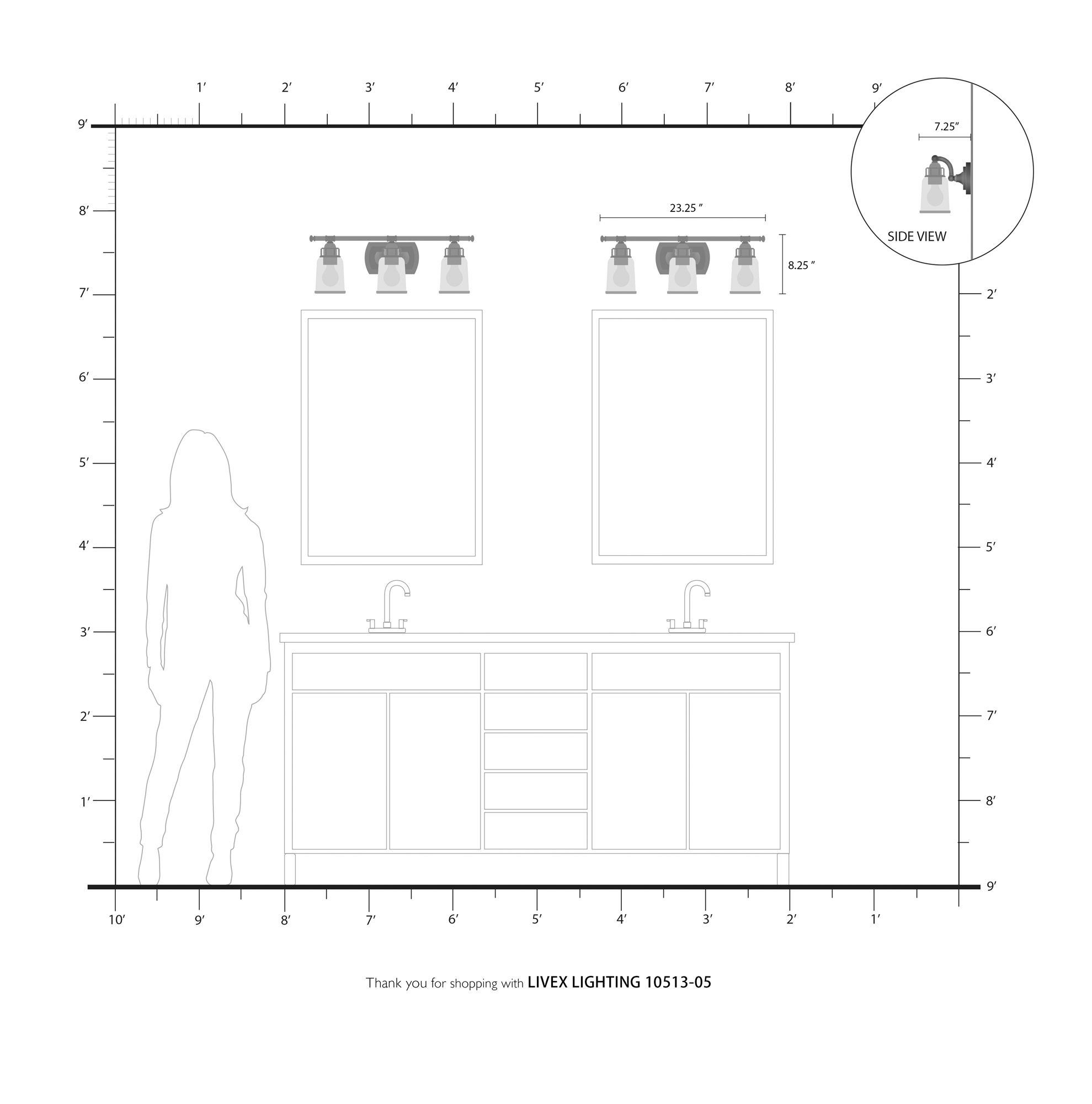 3 Light Polished Chrome Bath Vanity