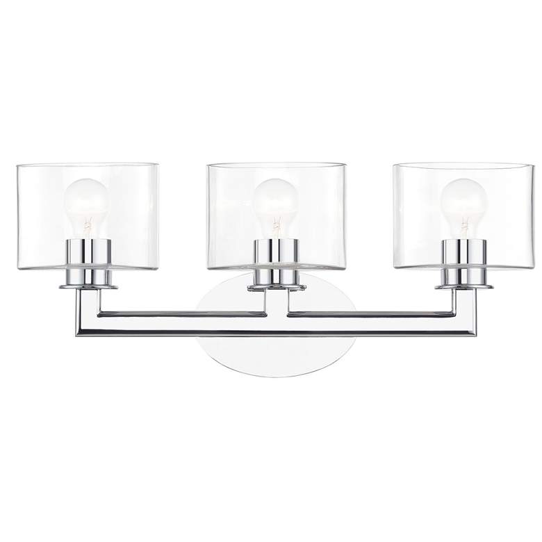 Image 1 3 Light Polished Chrome Vanity Sconce with Mouth Blown Clear Glass