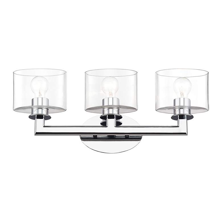 Image 3 3 Light Polished Chrome Vanity Sconce with Mouth Blown Clear Glass more views