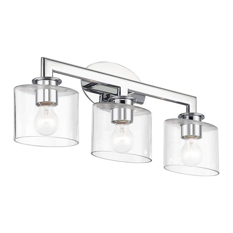 Image 6 3 Light Polished Chrome Vanity Sconce with Mouth Blown Clear Glass more views