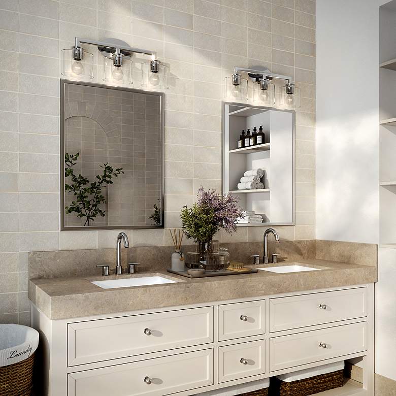 Image 7 3 Light Polished Chrome Vanity Sconce with Mouth Blown Clear Glass more views