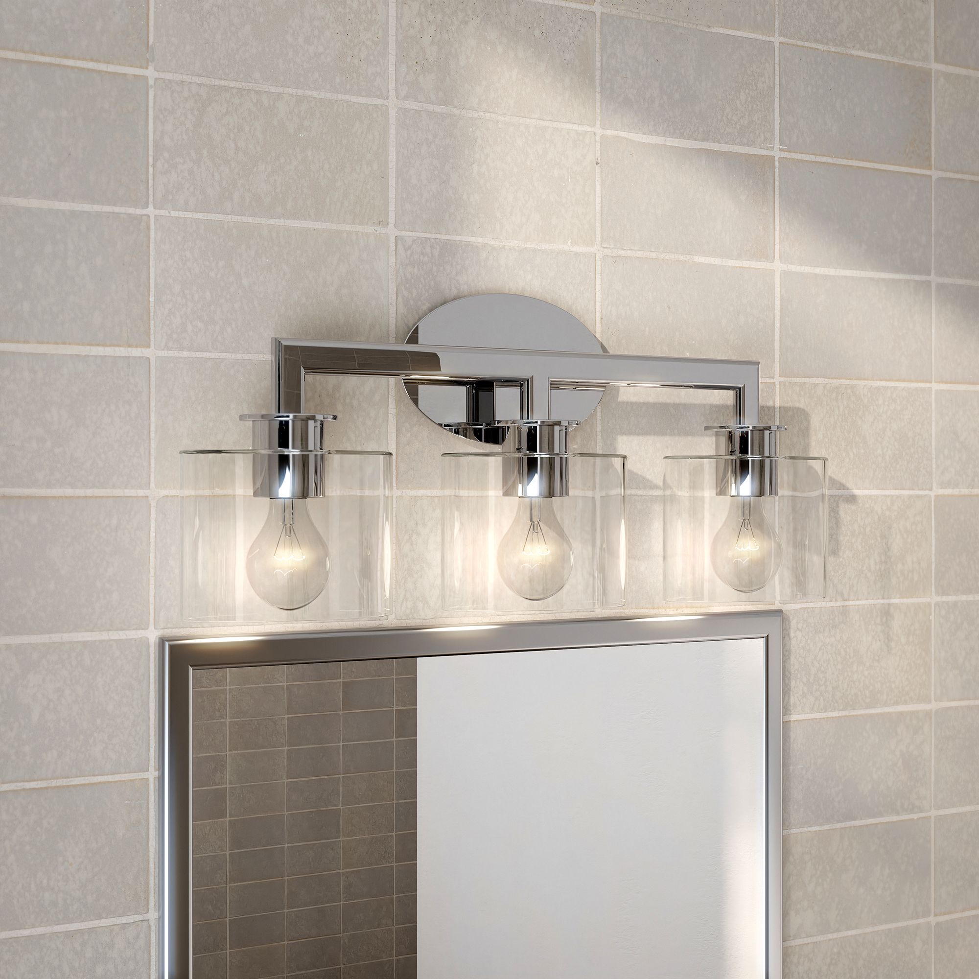 3 Light Polished Chrome Vanity Sconce with Mouth Blown Clear Glass