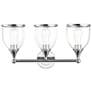 Thumbnail2 of 3 Light Polished Chrome Vanity Sconce with Mouth Blown Clear Glass
