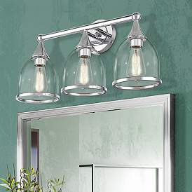 Image1 of 3 Light Polished Chrome Vanity Sconce with Mouth Blown Clear Glass