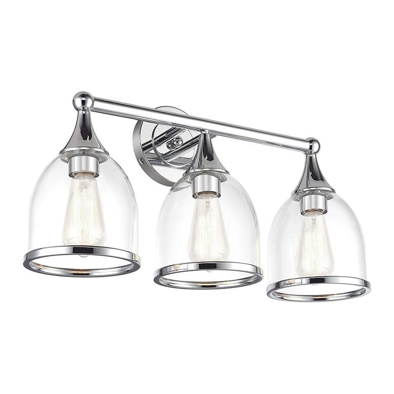 Image 5 3 Light Polished Chrome Vanity Sconce with Mouth Blown Clear Glass more views