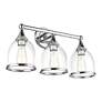 3 Light Polished Chrome Vanity Sconce with Mouth Blown Clear Glass