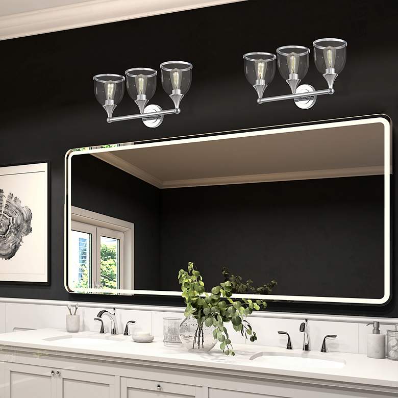 Image 7 3 Light Polished Chrome Vanity Sconce with Mouth Blown Clear Glass more views