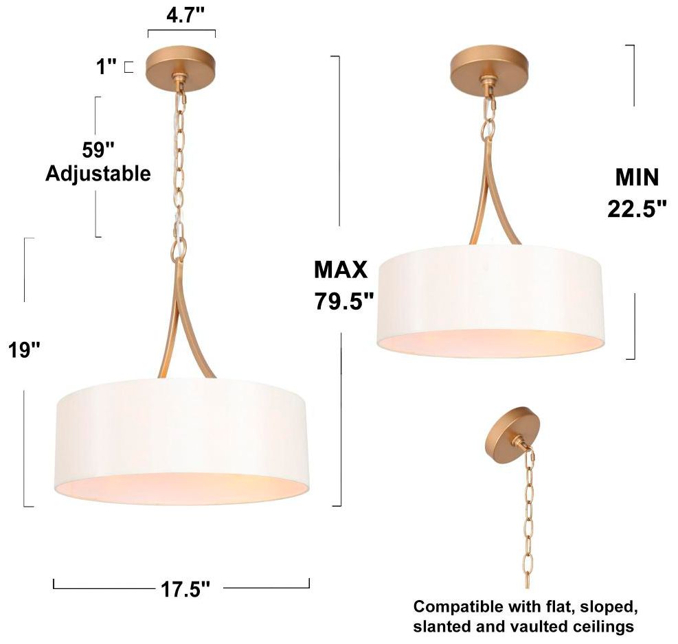 Image 2 3-Light Satin Gold Fabric Chandeliers more views